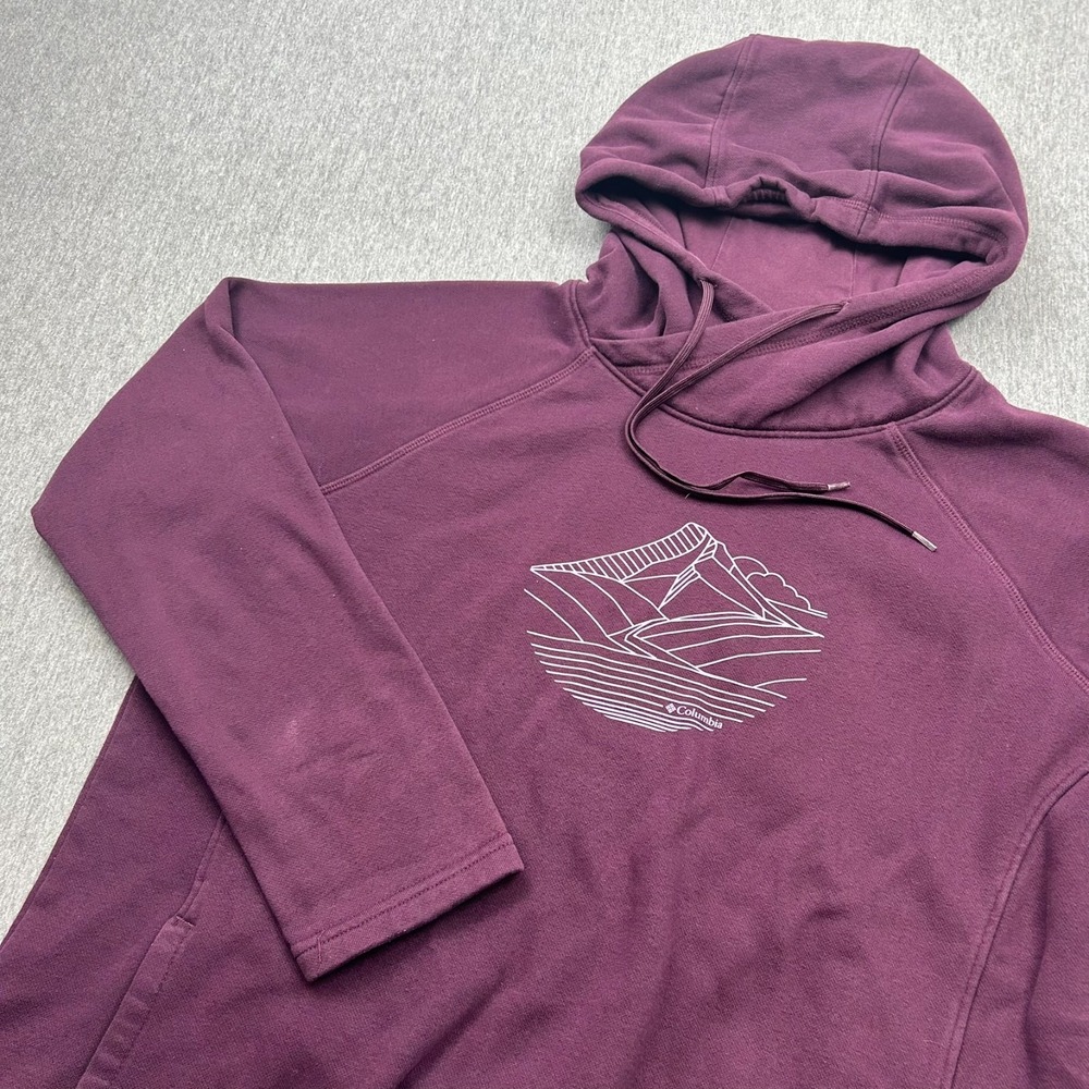 Columbia Cross Neck Graphic Hoodie Sweatshirt Womens Small Purple Mountains